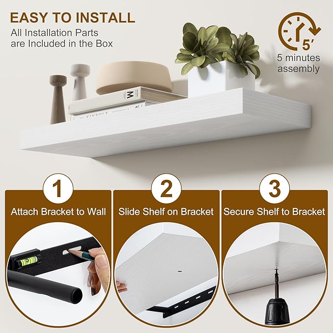 Fun Memories Floating Shelves for Wall, 40Inch Floating Shelves Set of 2, Hanging Shelf with Invisible Brackets, Wood Shelves