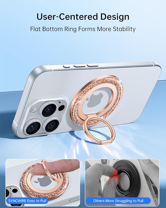 SYNCWIRE Magnetic Phone Ring Holder for MagSafe - Glitter Phone Grip Stand with 360° Rotation Finger Ring Kickstand Blingbling Compatible with iPhone 17 16 15 14 13 12 Pro Max MagSafe Accessories