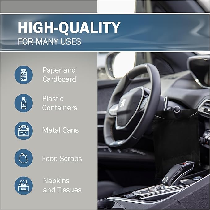 9x12 Black Disposable Car Trash Bags, Leak-proof, Small Size, 50 Pack, 2 Mil Thick, with Die-Cut Handles by PPB