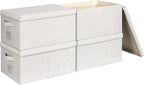 Large 17''x12'' Quart Collapsible Stackable Storage Bins with Lids, 4 Packs Off White Fabric Closet Boxes with Lids, Storage 