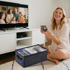 CCidea DVD Storage Box with Clear Window - 15.75" Foldable Media Organizer, Premium Zipper Closure, Holds 27+ DVDs, Dustproof Non-woven Fabric, Reinforced Handles & Label Slot (4)