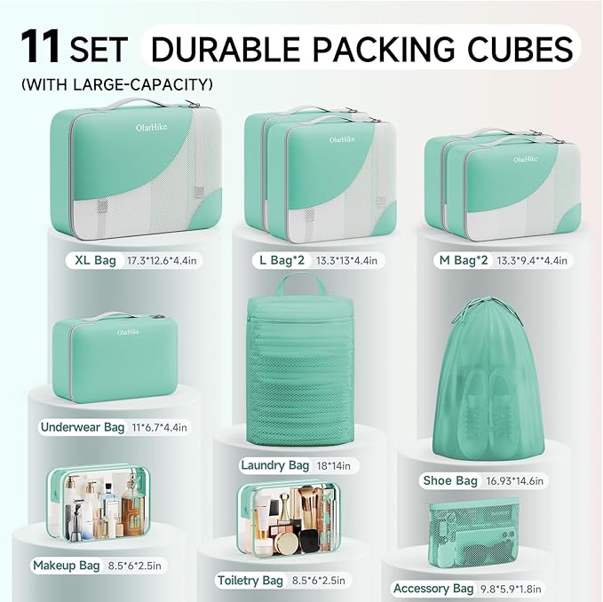 11 Set Packing Cubes for Travel, Gifts for Women Mom Kids, TSA Approved Bags for Makeup, Cosmetic, Toiletry, Suitcase Organiz