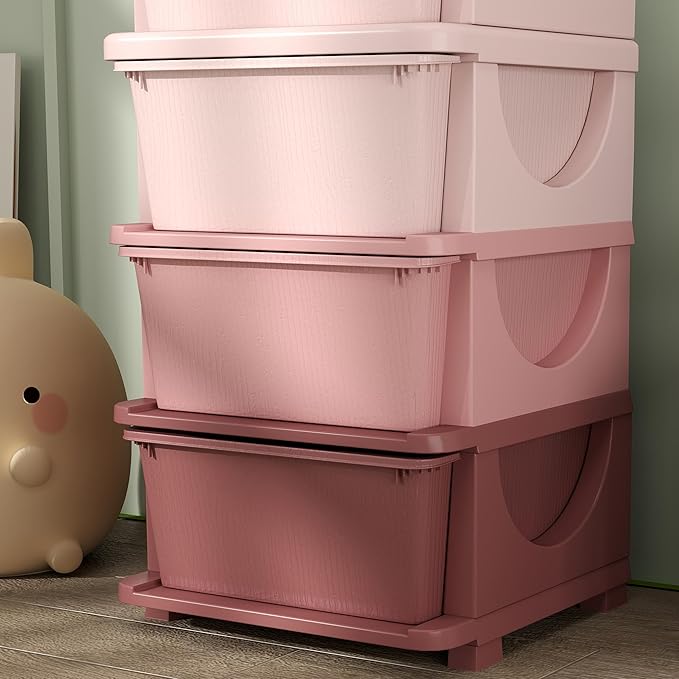 Qaba 4 Tier Kids Storage Unit, Toy Organizers and Storage with 4 Drawer Chest for Kids Bedroom Nursery Kindergarten Living Ro