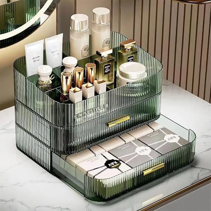 Makeup Organizer for Vanity, Large Desk Organizer with Stackable Drawers for Cosmetics, Skincare, Lipsticks, Palette, Nail Ca