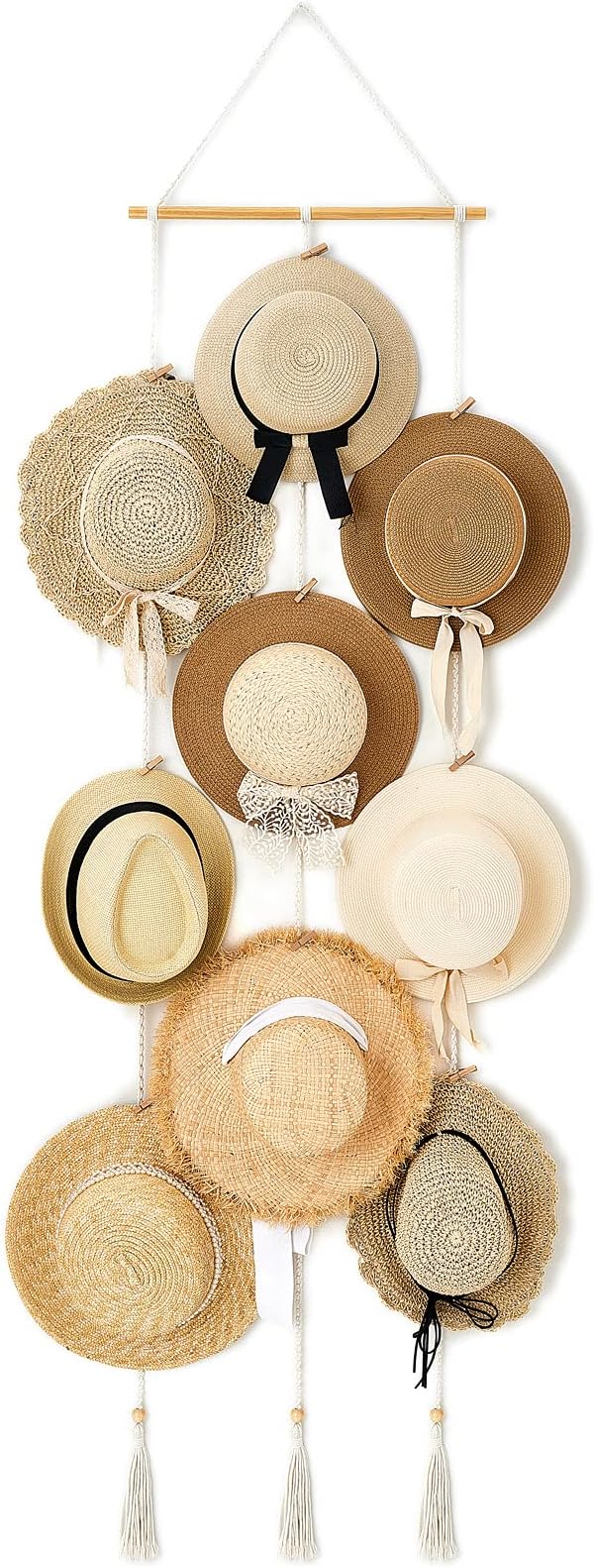 Mkono Hat Rack Hat Hangers for Wall Boho Caps Storage Display Organizer with Decorative Tassels Modern Cowboy Womens Hat Disp