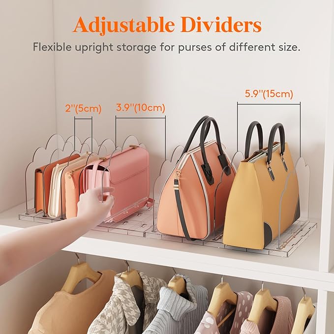 Lifewit Purse Organizer for Closet, Clear Handbags Storage Organizer, Adjustable Clutch Purse Storage Organizer Holder for Cl