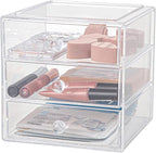 AJIODA Makeup Drawer Organizer Box with 3 Drawers, Acrylic Cosmetic Display Case Vanity Organizer Jewelry Storage Box Stackab
