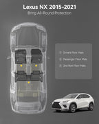 3W Floor Mats Compatible for Lexus NX NX200t NX300 NX300h 2021-2015 TPE All Weather Floor Liners Custom Fit Floor Liner for Lexus NX All Models，1st & 2nd Row Mat Car Accessories，Black
