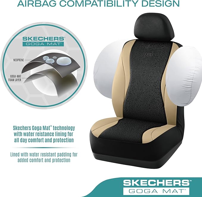 Skechers Car Seat Covers,Leather Seat Covers with GOGA Mat Technology,Waterproof Car Seat Covers Front Seats,Airbag Compatibl
