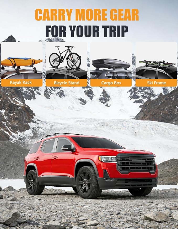 Heavy Duty 300lbs Cross Bars Roof Racks Compatible with GMC Acadia 2017 2018 2019 2020 2021 2022 2023, Aluminum Roof Rails Crossbars Luggage Cargo Carrier Rooftop Car SUV Accessories