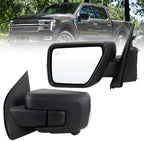 Left Driver Side Mirror Compatible With 2021-2026 Ford F150 With Manual Folding Power Glass Heated Blind Spot Turn Signal Light Matte Black Replace#ML3Z17683TA (9Pins)