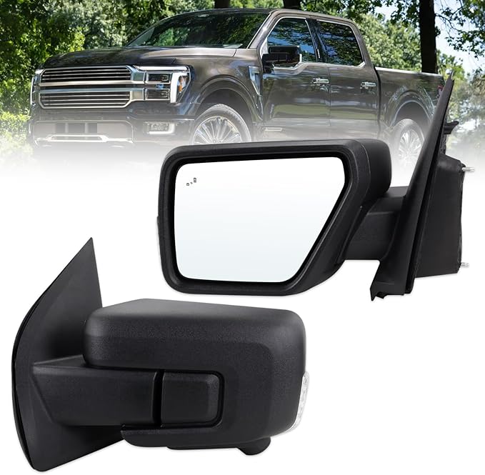 Left Driver Side Mirror Compatible With 2021-2026 Ford F150 With Manual Folding Power Glass Heated Blind Spot Turn Signal Light Matte Black Replace#ML3Z17683TA (9Pins)