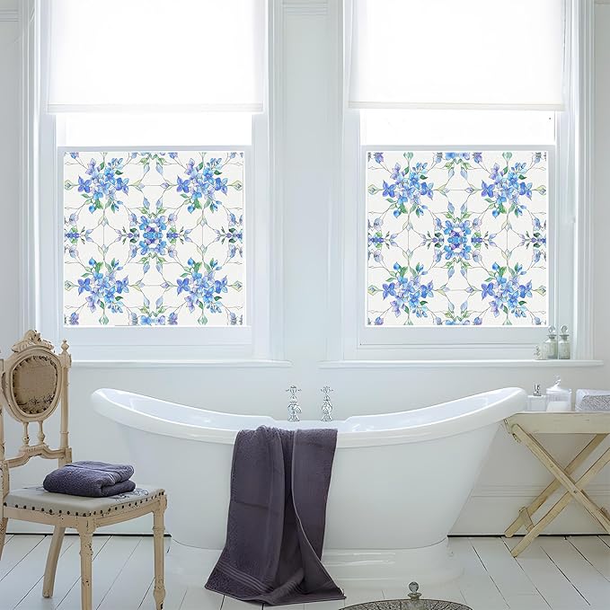 SOMWISE Frosted Glass Window Film, Heat Insulation, UV Block, Anti-Glare, One Way Privacy Tint, Static Cling for Home Bathroom Door, Renter Friendly, Day & Night Privacy