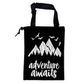 Adventure Awaits Car Garbage Bag Mountain and Bird Hanging Canvas Car Trash Bag Drawstring Car Back Seat Organizer for Car Back Front Seat Console with Adjustable Buckle