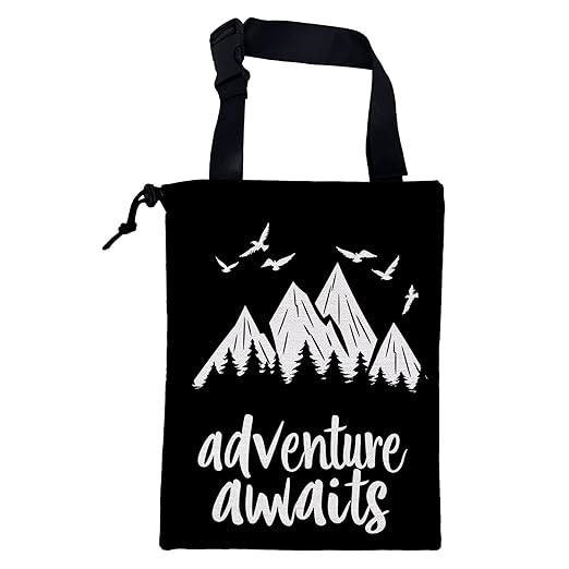 Adventure Awaits Car Garbage Bag Mountain and Bird Hanging Canvas Car Trash Bag Drawstring Car Back Seat Organizer for Car Back Front Seat Console with Adjustable Buckle
