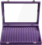 Frebeauty 15 Hooks Necklace Tray Velvet Neckalce Organizer with Clear Lid Lockable Necklace Holder Box Jewelry Organizer for 
