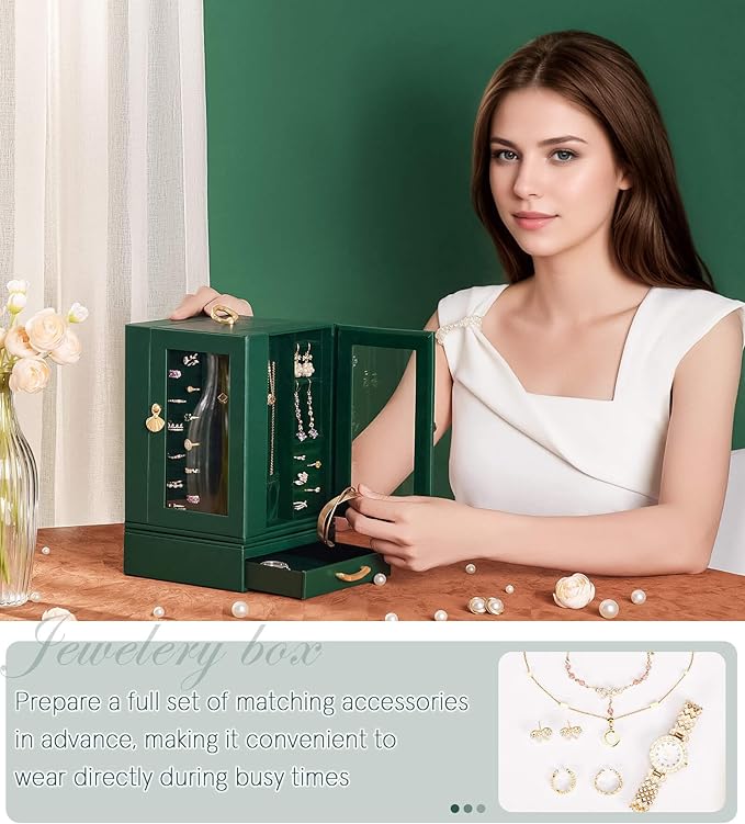 Enthralite Jewelry Box large for Dresser: Women Necklace Ring Storage Organizer with Compartments - Elegant Earring Holder Di