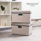 PRANDOM Foldable Storage Bin with Lid [5-Pack] Linen Fabric Decorative Storage Box Organizer Container Basket Cube with Handl