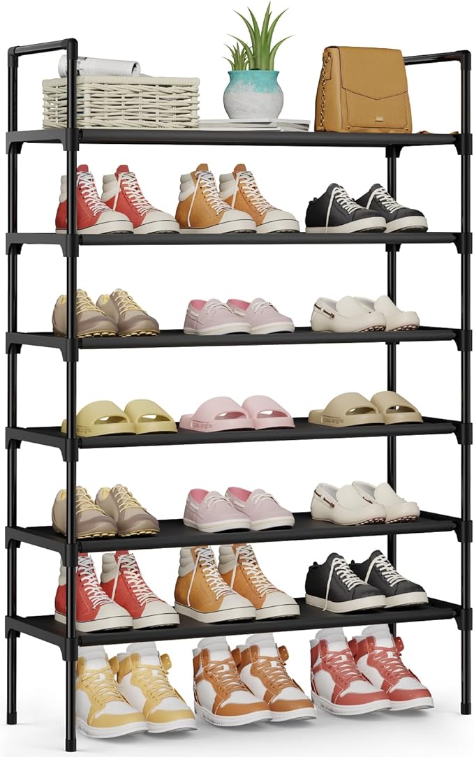 Kitsure Shoe Rack - 6-Tier Shoe Organizer, Shoe Rack for Closet, Entryway, Bedroom, Easy- Assembly Storage Shelf with Side Ha