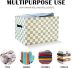 Sage Green Checkered Storage Basket Organizer Bins With Handles,Rectangular Organizing Decorative Storage Basket for Kids,Cut