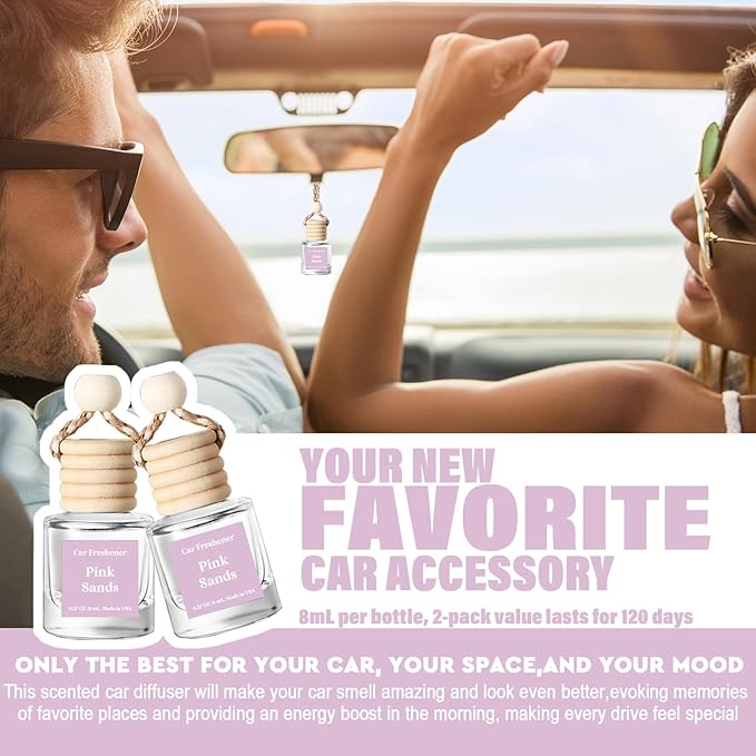 C Classy Car Air Freshener Hanging 2 Pack, Pink Sands Essential Oil Diffuser for Cars, Long-Lasting Fragrance, Cute Car Acces
