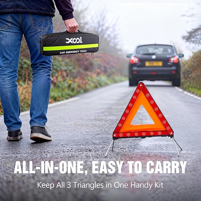 XOOL Warning Triangle, Emergency Warning Triangles for Vehicles, Reflective Triangle, Emergency Warning Reflector Safety Tria