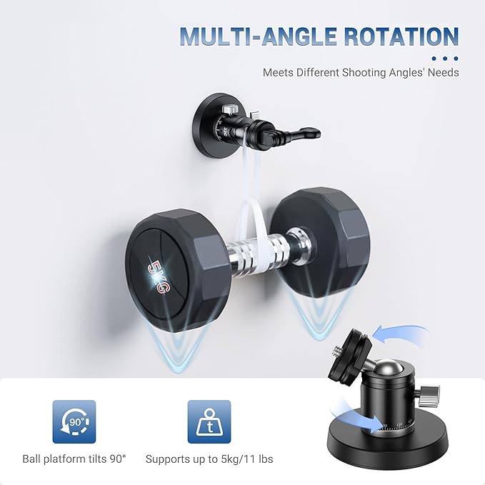 JJC Metal Magnetic Camera Mount with Ball Head, 1/4"-20 Screw & Cold Shoe, for DJI Osmo Nano Action 6 5 Pro 4 3 Pocket 3 for Gopro Hero 13 12 11 10, for Insta360 X5 X4 X3 Ace Pro 2, Digital Camera