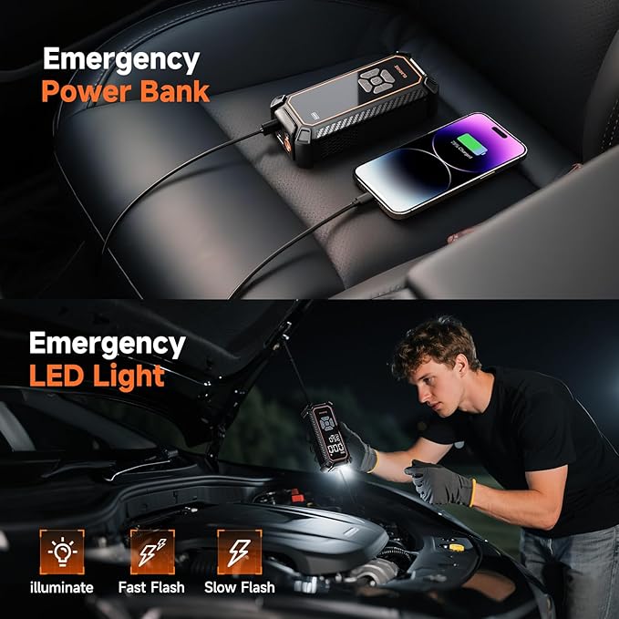 OlarHike Cordless Tire Inflator Portable Air Compressor, 150PSI Dual Power - 6000mAh & 12V DC, Air Pump for Car Tires, Motorcycle, Bicycle, Electric Pump with LED Light & Digital Pressure Gauge