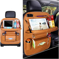 Car Seat Back Organizer, Leather Vehicle Seatback Storage Pocket with Foldable Table Tray, Multifunctional Automotive Backsea