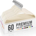 HOUSE DAY Ivory Velvet Hangers 60 Pack, Non Slip Clothes Felt Hanger Heavy Duty for Coat, Premium Slim Space Saving Suit Hang