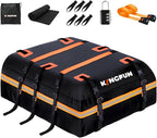 Kingfun Car Rooftop Cargo Carrier Bag, Waterproof 15 Cubic Feet Car Roof Luggage Carrier for All Vechicles with/Without Racks, Includes Anti-Slip Mat, 8 Reinforced Straps, 6 Door Hooks,Luggage Locks