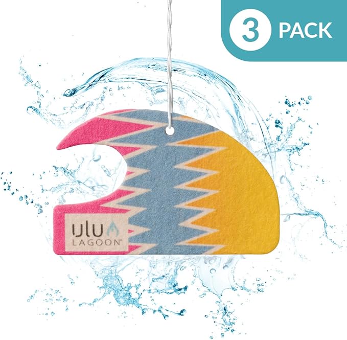 ulu Lagoon Hanging Car Air Freshener | Tropical Beach Coconut Surf Wax Scent Mini Wave | Long Lasting Car Freshener, Closet a