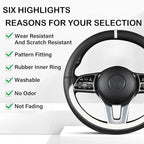 Black & White Nappa Leather Steering Wheel Cover, 14.5-15 inch Universal Car Steering Wheel Cover Non-Slip Breathable Absorbi