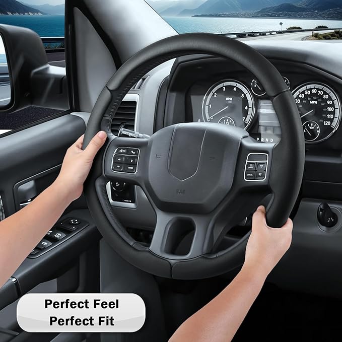 Steering Wheel Cover for Ram 1500, Car Steering Wheel Cover for Dodge Ram 1500 (2012-2018) 1500 Classic(2019-2023) 2500(2012-2018) 3500(2012-2018) 5500(2012-2018), Black
