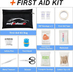 AUTODECO 98 PCS Roadside Car Emergency Assistance Kit with Portable Air Compressor Jumper Cables Safety Hammer All in One Pli