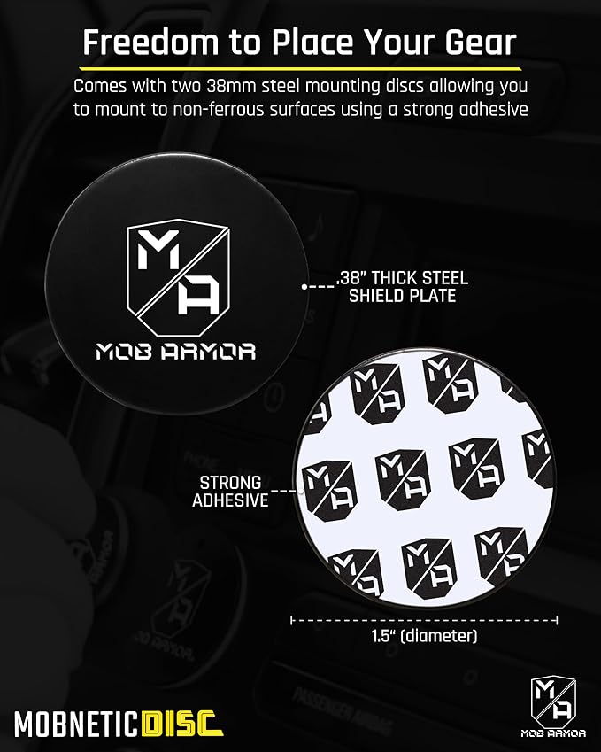 Mob Armor Magnetic Phone Mount Plates - Strong Adhesive Steel Discs for MobNetic Maxx & Mob Magnetic Car Mounts, Compatible with Phone Magnet Plates, Vehicle Accessory - Black (6 Pack)