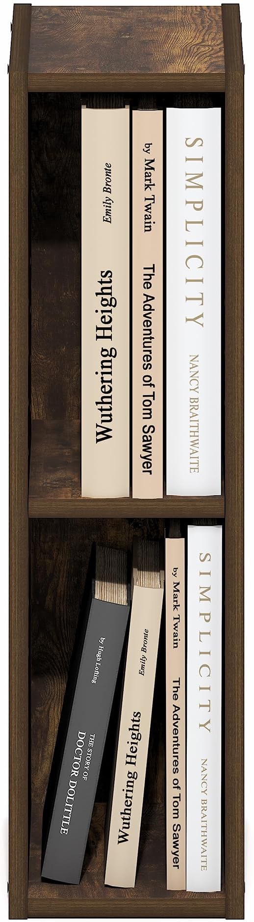 Furinno Fulda Book Shelf, 2-Tier Narrow Bookshelf, Bookcase with 6-in Width Storage Shelf, 9.3 x 5.9 x 21.2, for Living Room,