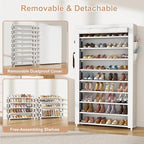 VILICK Shoe Rack with Cover Narrow Shoe Organizer with Pockets 10 Tier Tall Shoe Storage Holds 36-41 Pairs Shoes and Boots Sh