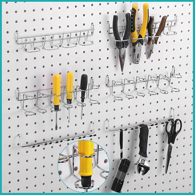 Coume 6 Pcs Pegboard Screwdriver Holders Organizer Pegboard Plier Holders Stainless Steel Peg Board Tool Utility Hooks Access