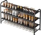 INGIORDAR Shoe Rack 3 Tier Long Storage Organizer Wide Metal Shoe Shelf for Closet Entryway Black