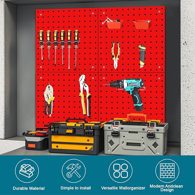 4 Pack Steel Peg Board,Universal 1/8 and 1/4 Pegboard Accessories,Ideal for Garage Tool Storage, Office Organization, Craft R