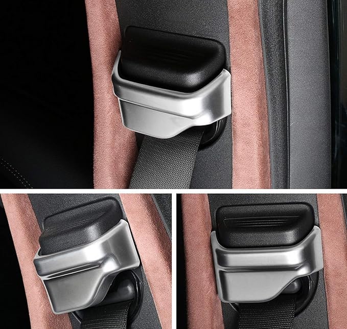 iJDMTOY Satin Silver Front Seat Belt Shoulder Height Adjustment Button Cover Trims Compatible with Mercedes W205 C-Class W213 E-Class X205 GLC-Class
