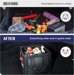 Coverado Trunk Organizer for Car- Nappa Leather Trunk Organizer for SUV with Lid, 30L Multi Collapsible Car Storage Organizer F