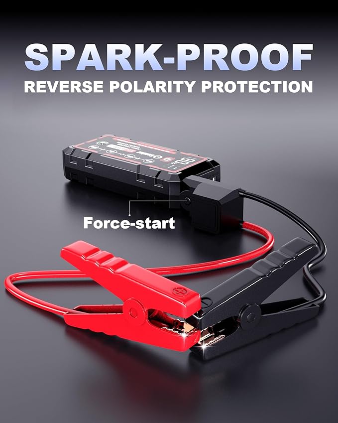 9 in 1 Jump Starter, 12V Jump Box Car Battery Jumper Starter Portable with 14 in 1 Protection Jumper Cables, LED Lights, LCD