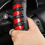 West Llama Microfiber Leather Car Steering Wheel Cover for Men Women,Universal Fit 15.5-16 inchs(Leather Nails-Red+Black-Larg