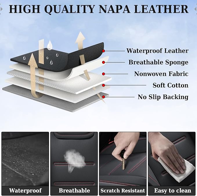 Coverado Car Seat Covers, Front Covers for Cars, Car Seat Cover Front Seats, Car Seat Protector Waterproof, Leather Cushion, 