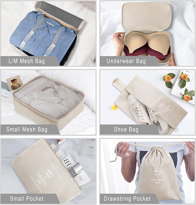 Packing Cubes, 8 Pcs Travel Packing Organizers for Suitcases, Large Capacity Travel Luggage Organizers Set includes 8 Storage