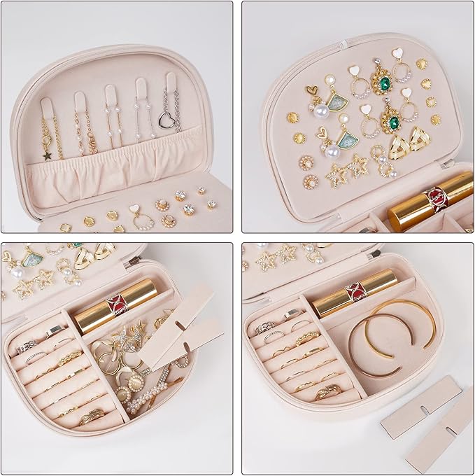 ProCase Travel Size Jewelry Box, Medium Portable Seashell-Shaped Jewelry Case, 2 Layer Jewelry Organizer in PU Leather for Wo