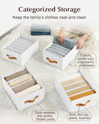 Homsorout Clothes Organizers and Storage - 4/5/7 Grids Fabric Jeans Organizer with Handles, Foldable Closet Organizers Divide