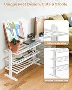 Varhomax White Shoe Rack, Bamboo Shoe Rack Organizer for Closet and Entryway, Thick Wooden Free Standing Shoe Shelf for Small